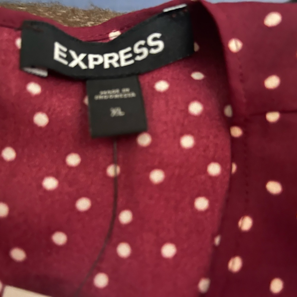 Express Maroon Blouse with Cream Dots - Picture 6 of 11